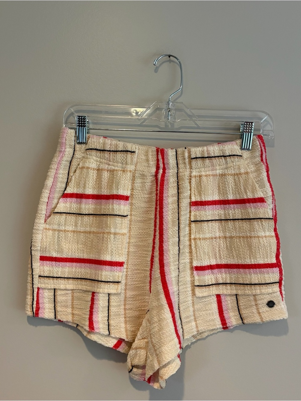 Roxy Cream Textured High-Waist Shorts with Stripes Size M
